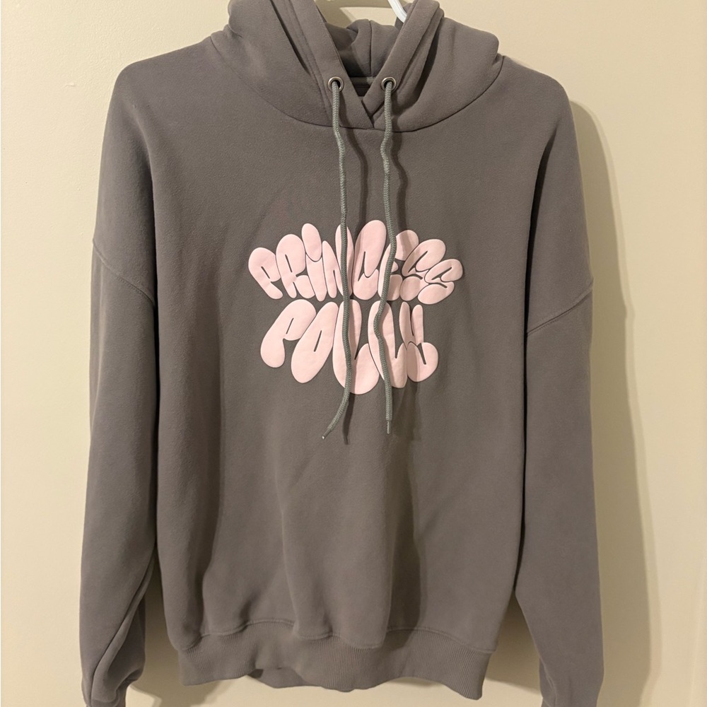 Princess Polly Gray Pullover Hoodie with Pink Logo